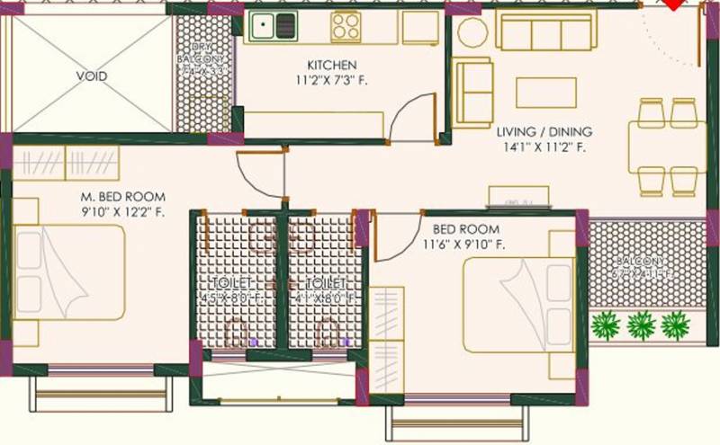 Land Habitat One54 (2BHK+2T (980 sq ft) 980 sq ft)