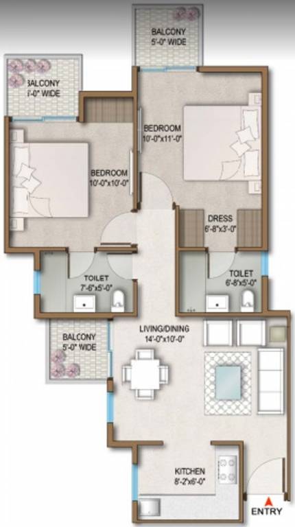 Wave Dream Homes (2BHK+2T (696.53 sq ft) 696.53 sq ft)