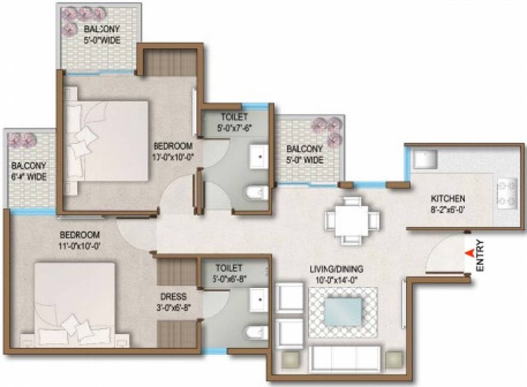 Wave Dream Homes (2BHK+2T (699.01 sq ft) 699.01 sq ft)