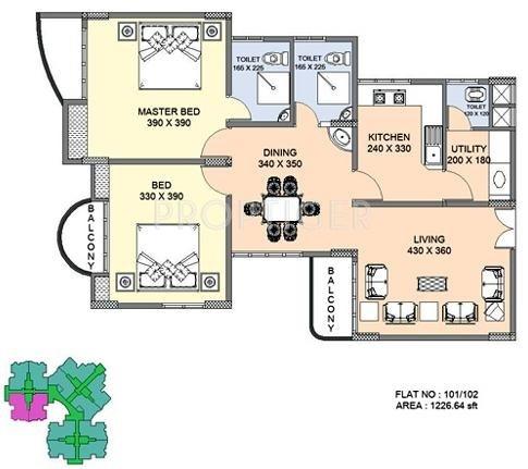 Kristal Onyx C (2BHK+2T (1,226 sq ft) 1226 sq ft)