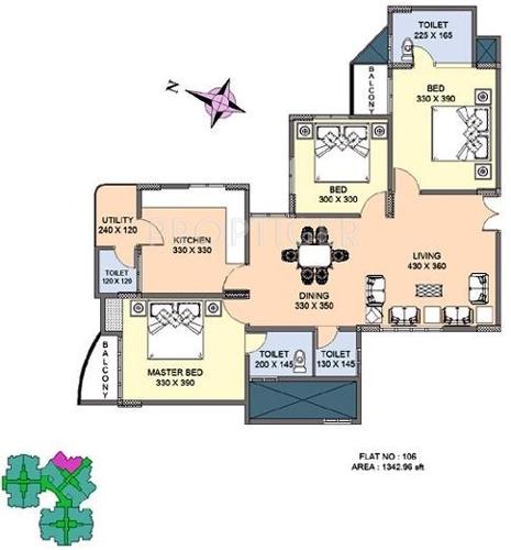 Kristal Onyx C (3BHK+3T (1,342 sq ft) 1342 sq ft)