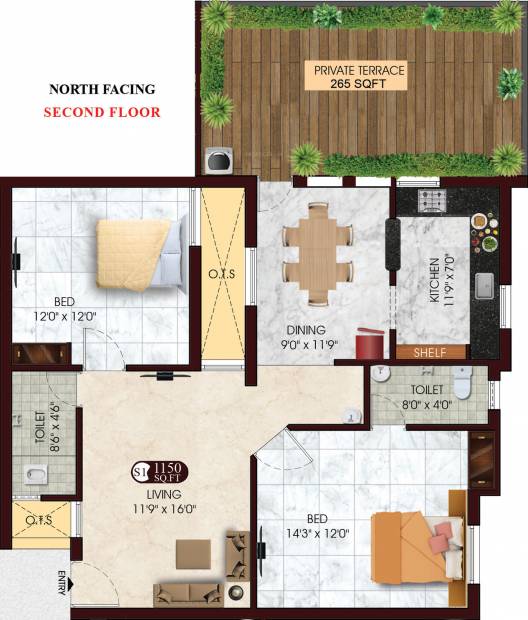 DAC Prapthi (2BHK+2T (1,150 sq ft) 1150 sq ft)