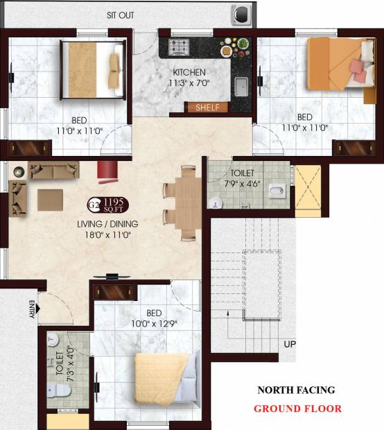 DAC Prapthi (3BHK+2T (1,195 sq ft) 1195 sq ft)