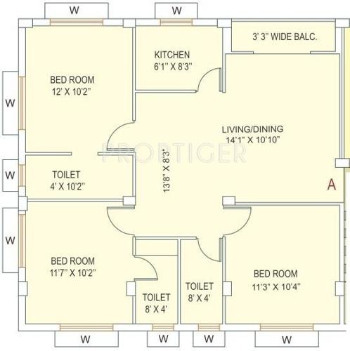 Eden Majestic (3BHK+3T (1,222 sq ft) 1222 sq ft)