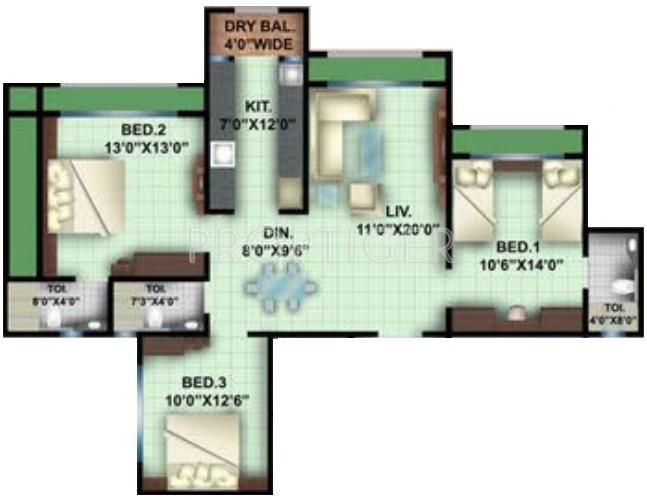 AVN Silver Skyline (3BHK+3T (1,450 sq ft) 1450 sq ft)