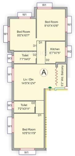 Eden Icon Phase II (3BHK+2T (1,041 sq ft) 1041 sq ft)
