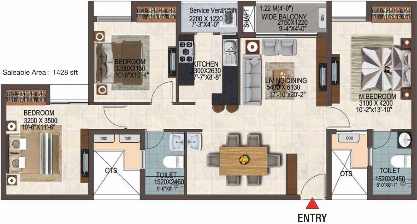 Casagrand Savoye (3BHK+2T (1,428 sq ft) 1428 sq ft) Casagrand Savoye (3BHK+2T (1,428 sq ft) 1428 sq ft)