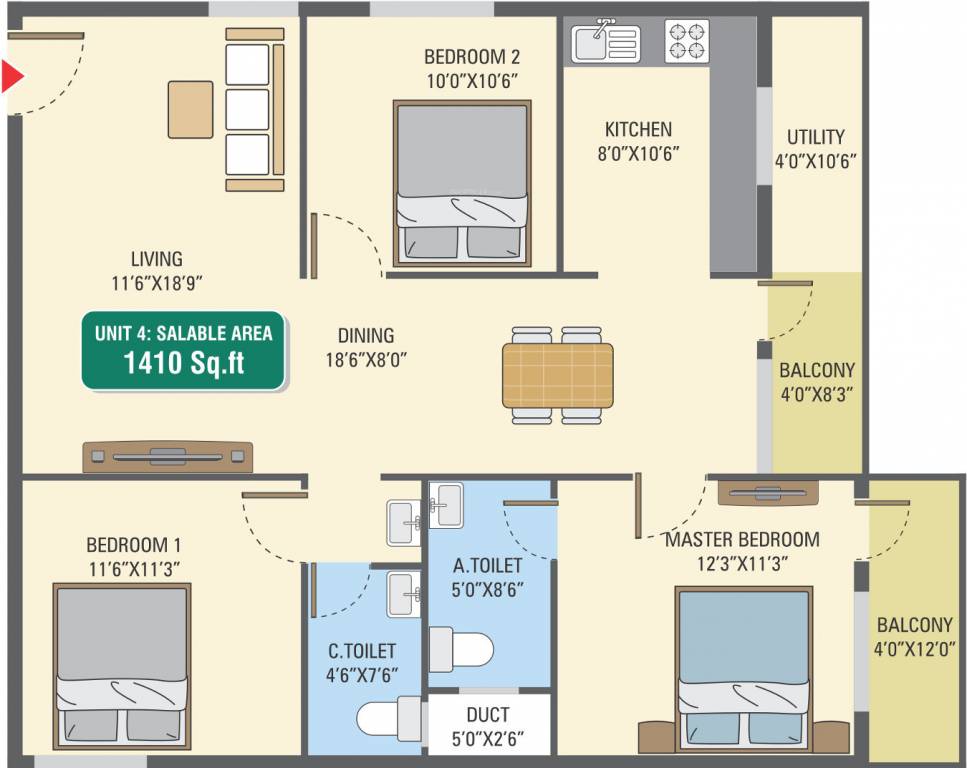 5 Elements GR Gardenia (3BHK+2T (1,410 sq ft) 1410 sq ft)