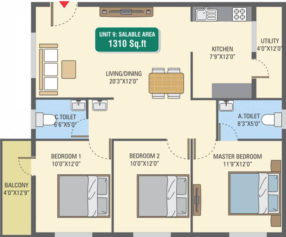 5 Elements GR Gardenia (3BHK+2T (1,310 sq ft) 1310 sq ft)