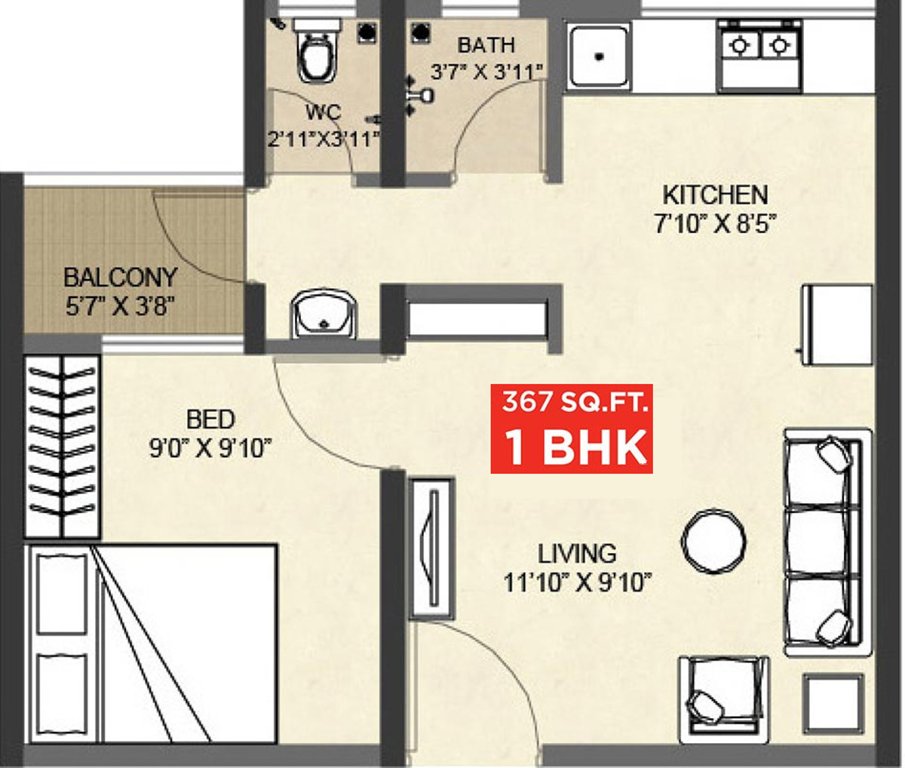 Vascon Goodlife Phase C (1BHK+1T (367 sq ft) 367 sq ft)