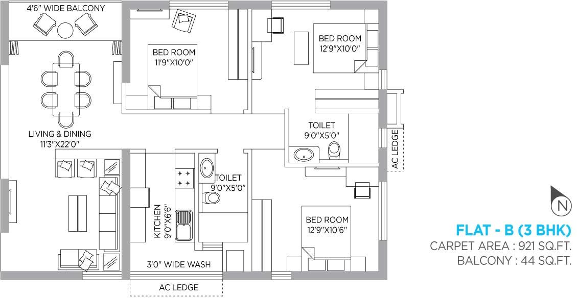 PS Panache (3BHK+3T (921 sq ft) 921 sq ft)