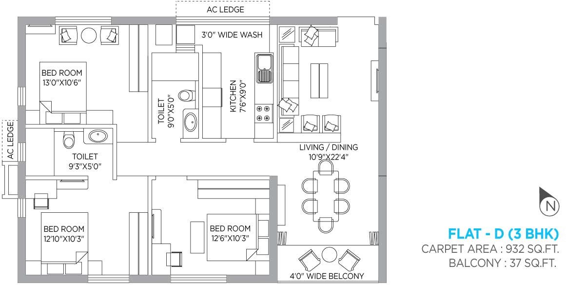 PS Panache (3BHK+3T (932 sq ft) 932 sq ft)