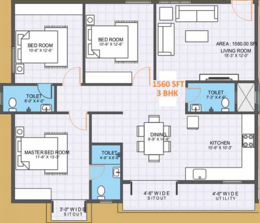 1560 sq ft 3 BHK 3T Apartment for Sale in VR Residency Shobha Meadows ...