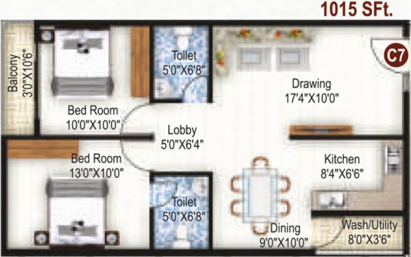K R Grand View Heights (2BHK+2T (1,015 sq ft) 1015 sq ft)