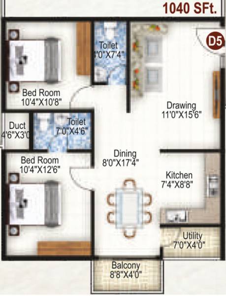 K R Grand View Heights (2BHK+2T (1,040 sq ft) 1040 sq ft)
