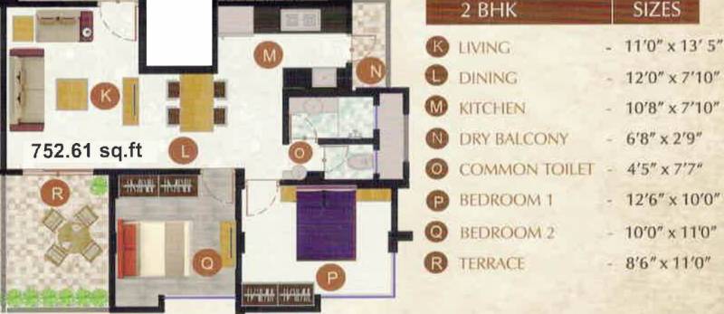 AAB Archway (2BHK+2T (752.29 sq ft) 752.29 sq ft)