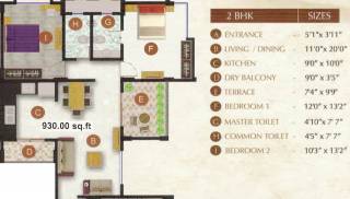 AAB Archway (2BHK+2T (929.79 sq ft) 929.79 sq ft)