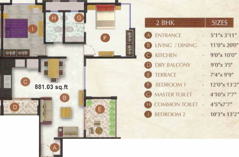 AAB Archway (2BHK+2T (880.70 sq ft) 880.7 sq ft)