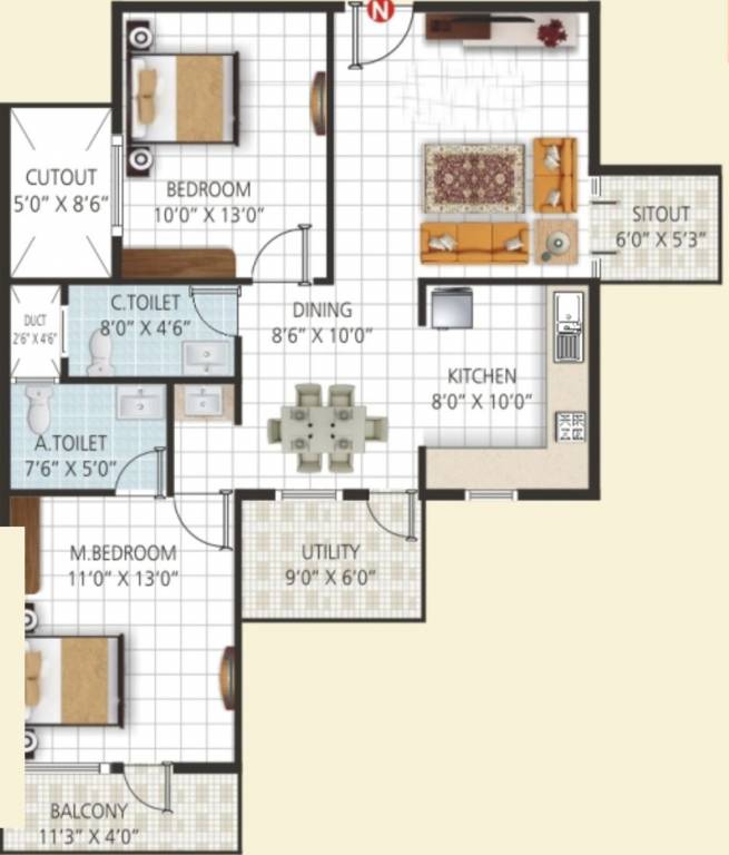 Sri Vani Orchids (2BHK+2T (1,120 sq ft) 1120 sq ft)