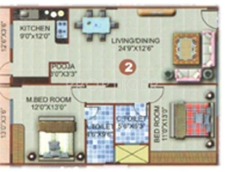 Vinoth Ushodaya Marvel (2BHK+2T (1,250 sq ft)   Pooja Room 1250 sq ft)