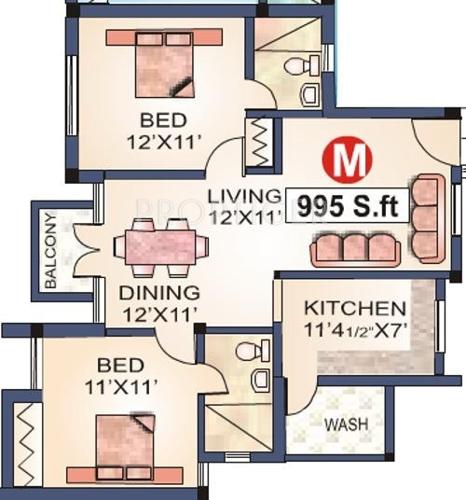 Jamals Jamals Grandeur (2BHK+2T (995 sq ft) 995 sq ft)