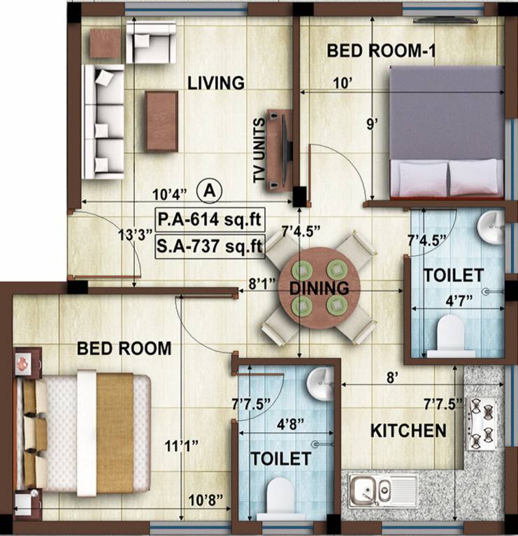 Avigna AHPL Eminence Apartment (2BHK+2T (737 sq ft) 737 sq ft)