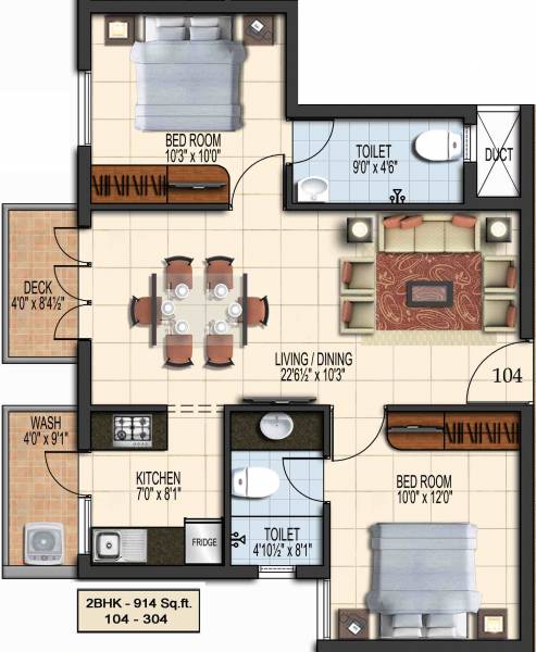 Green Aalam (2BHK+2T (914 sq ft) 914 sq ft)