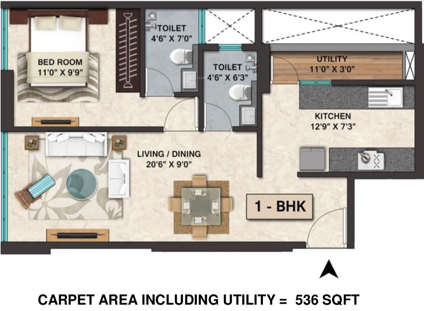 Ozone Mirabilis (1BHK+1T (536 sq ft) 536 sq ft)