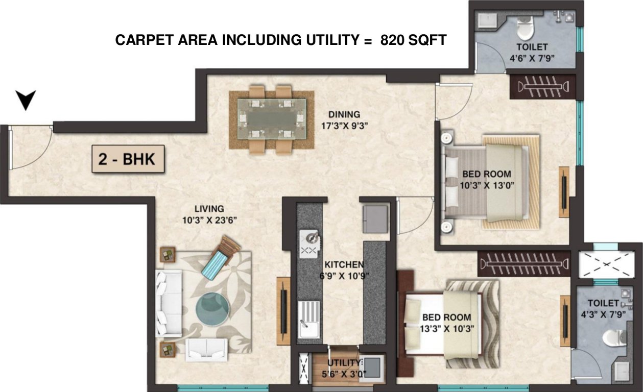 Ozone Mirabilis (2BHK+2T (820 sq ft) 820 sq ft)
