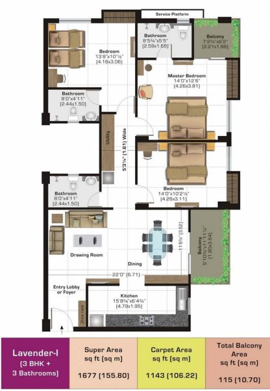 Ashiana Vrinda Gardens (3BHK+3T (1,143.34 sq ft) 1143.34 sq ft)