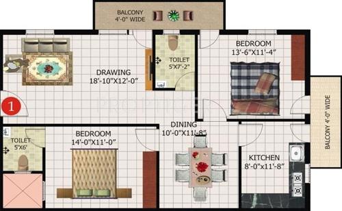 Aishwarya VS Sunshine (2BHK+2T (1,152 sq ft) 1152 sq ft)