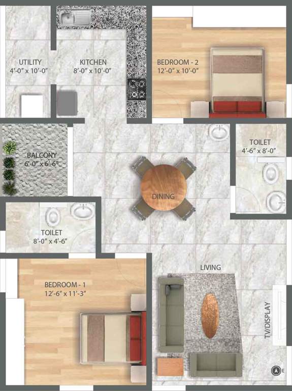 Hatha Blue Bell Homes (2BHK+2T (1,124 sq ft) 1124 sq ft)