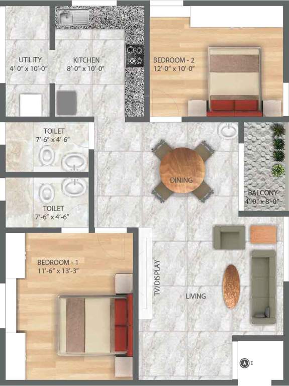 Hatha Blue Bell Homes (2BHK+2T (1,102 sq ft) 1102 sq ft)