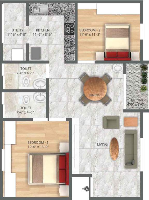 Hatha Blue Bell Homes (2BHK+2T (1,073 sq ft) 1073 sq ft)