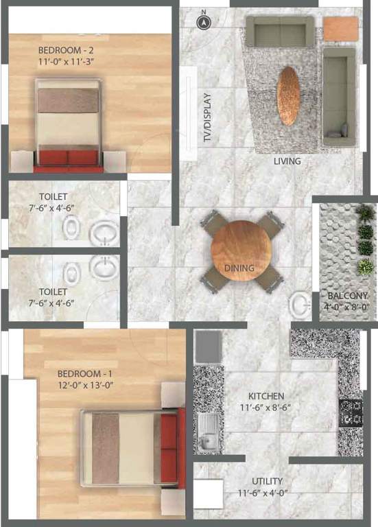 Hatha Blue Bell Homes (2BHK+2T (1,117 sq ft) 1117 sq ft)