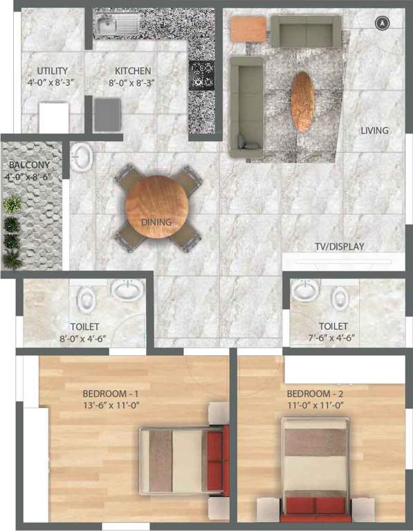 Hatha Blue Bell Homes (2BHK+2T (1,139 sq ft) 1139 sq ft)