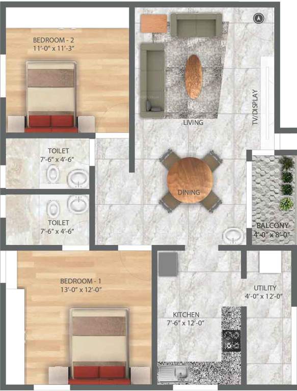 Hatha Blue Bell Homes (2BHK+2T (1,120 sq ft) 1120 sq ft)