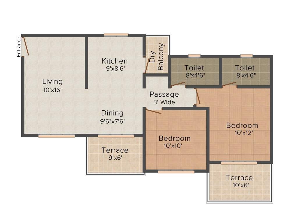 Fortune Aristolia (2BHK+2T (1019 sq ft) 1019 sq ft)