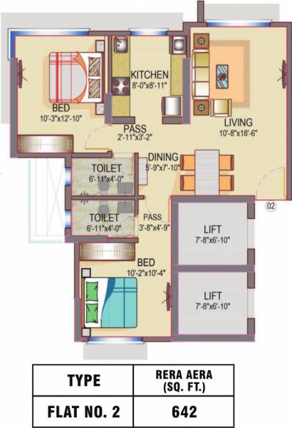 Romell Empress C Wing (2BHK+2T (642 sq ft) 642 sq ft)