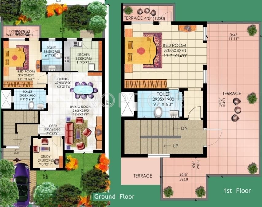 Floor Plan (2BHK+2T) Sahara Samatva Bunglow Floor Plan (2BHK+2T)