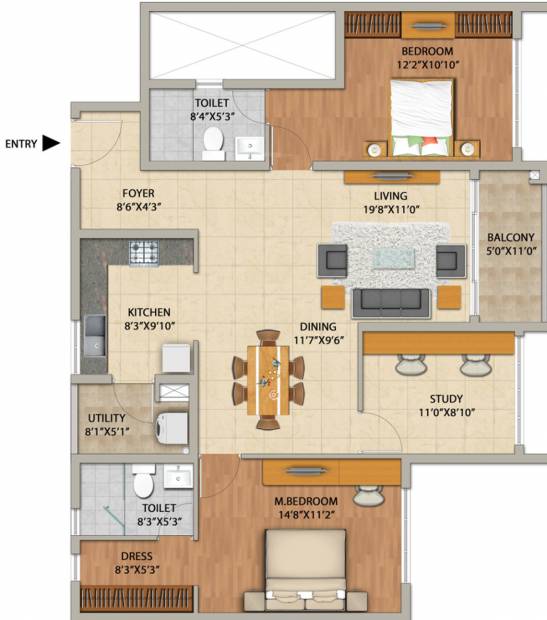 Adarsh Pinecourt (2BHK+2T (1,506 sq ft) + Study Room 1506 sq ft)