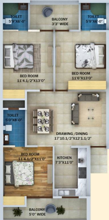Parkwood Metro Town (3BHK+3T (1,580 sq ft) 1580 sq ft)