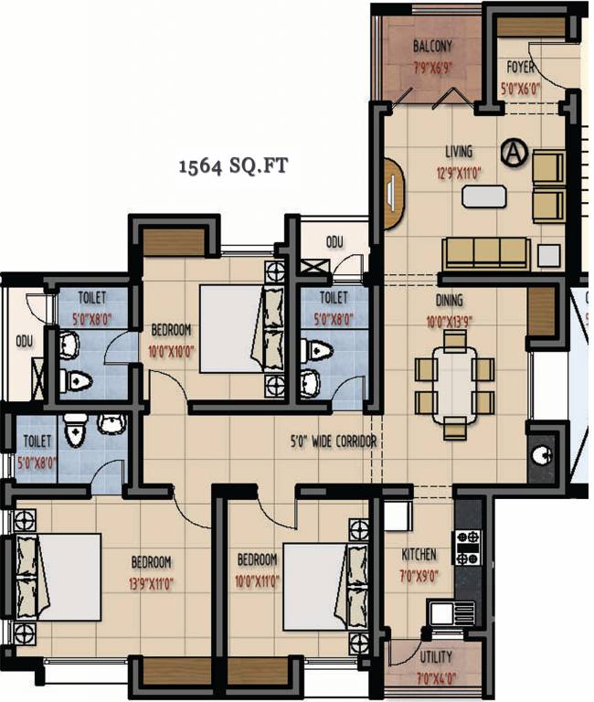 Green Vistas Prakrriti (3BHK+3T (1,564 sq ft) 1564 sq ft)