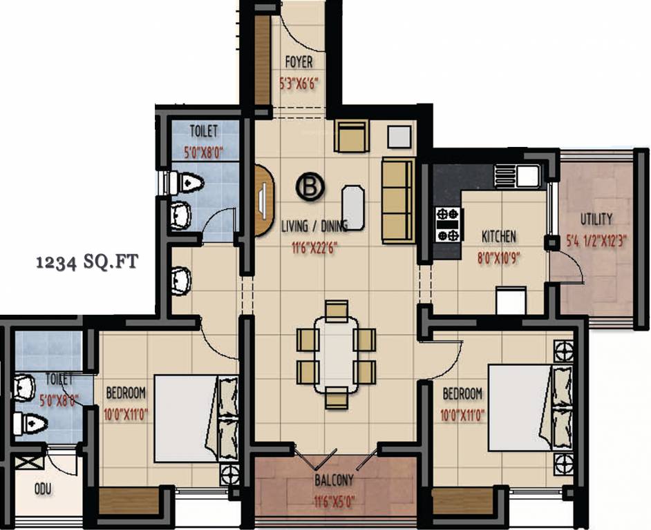 Green Vistas Prakrriti (2BHK+2T (1,234 sq ft) 1234 sq ft)