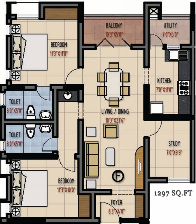 Green Vistas Prakrriti (2BHK+2T (1,297 sq ft) + Study Room 1297 sq ft)
