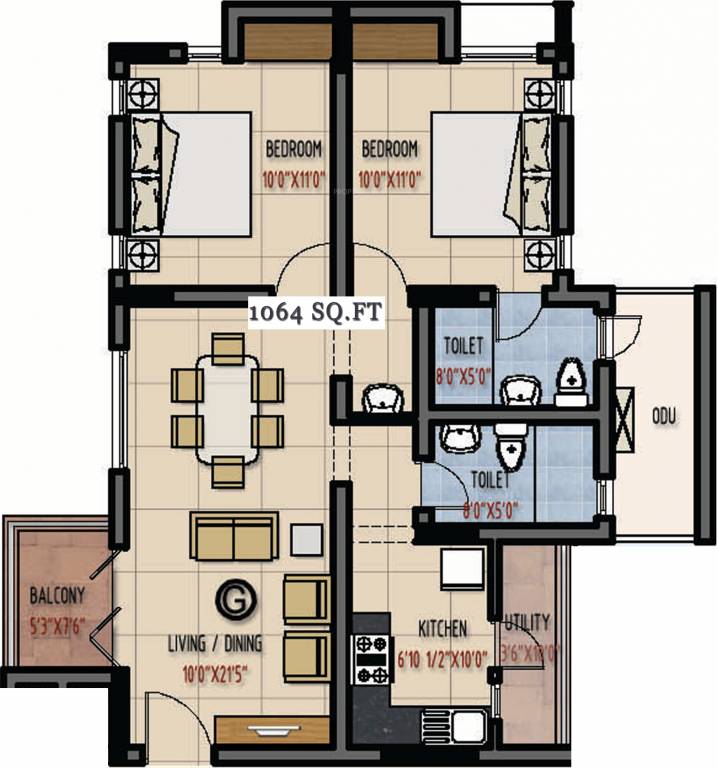 Green Vistas Prakrriti (2BHK+2T (1,064 sq ft) 1064 sq ft)
