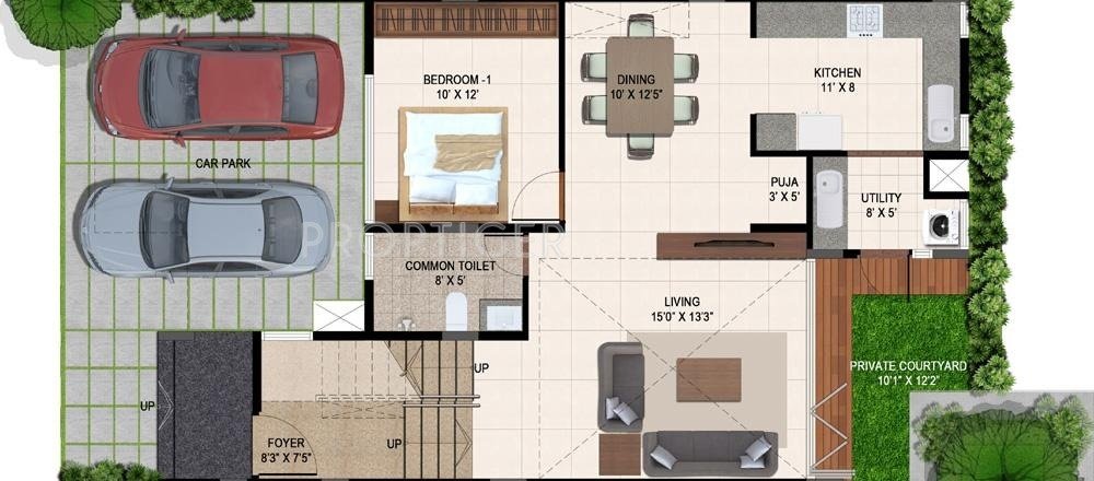 Mantri Courtyard (3BHK+3T (2,100 sq ft) + Pooja Room 2100 sq ft)