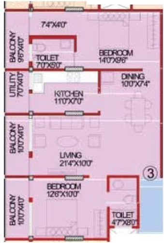 RNG Icon (2BHK+2T (1,075 sq ft) 1075 sq ft)
