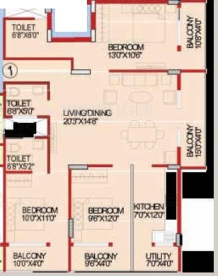 RNG Icon (3BHK+3T (1,387 sq ft) 1387 sq ft)