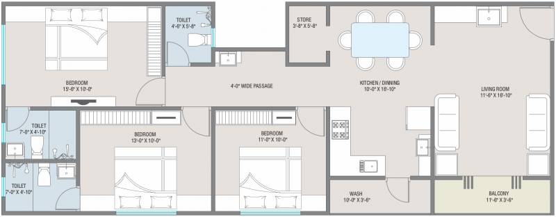 Avadh Heights (3BHK+3T (1,102 sq ft) 1102 sq ft)